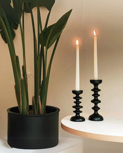 Sculptural Wooden Candle Holder with Modern Decorative Design