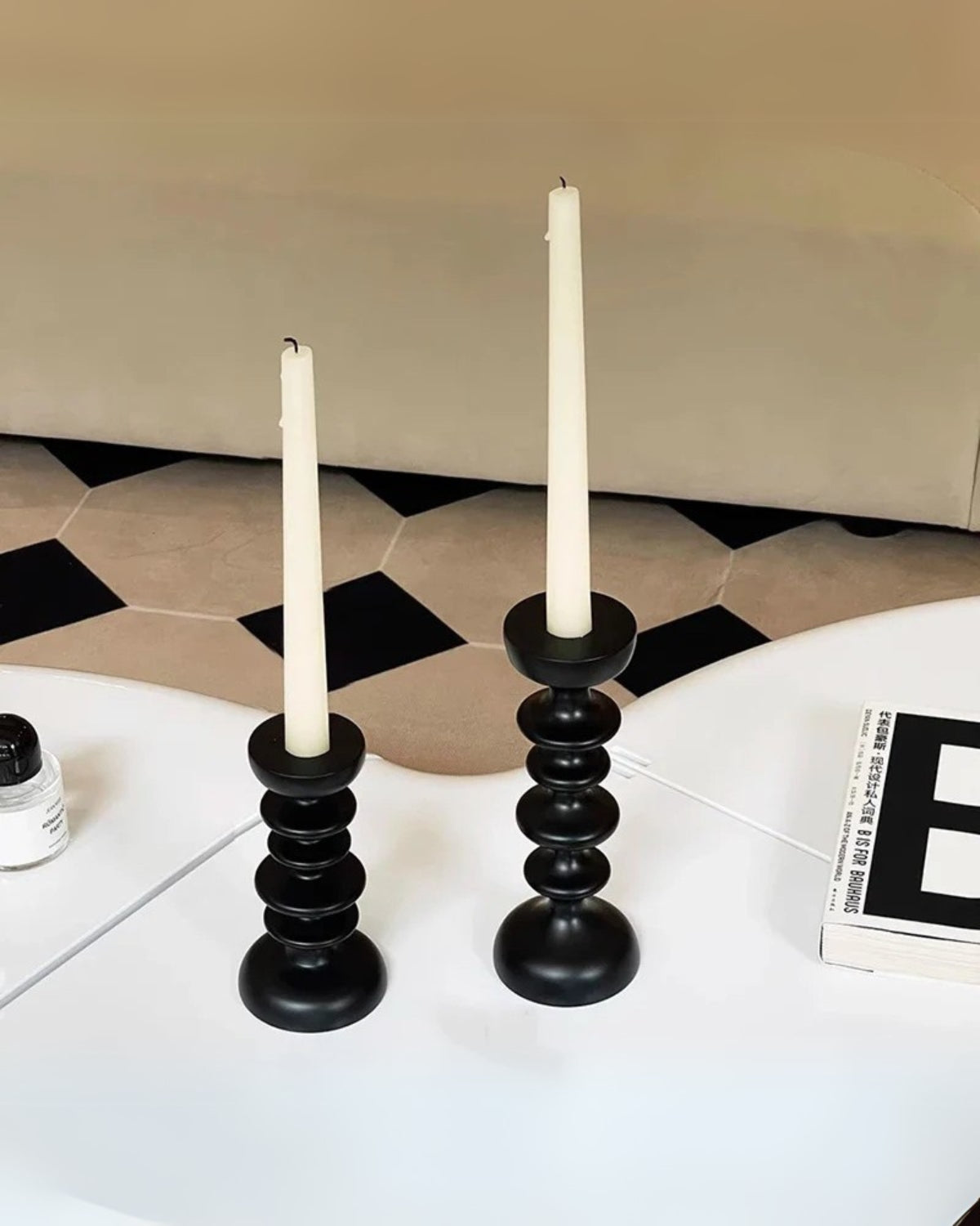 Sculptural Wooden Candle Holder with Modern Decorative Design