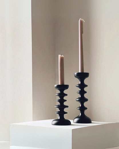 Sculptural Wooden Candle Holder with Modern Decorative Design