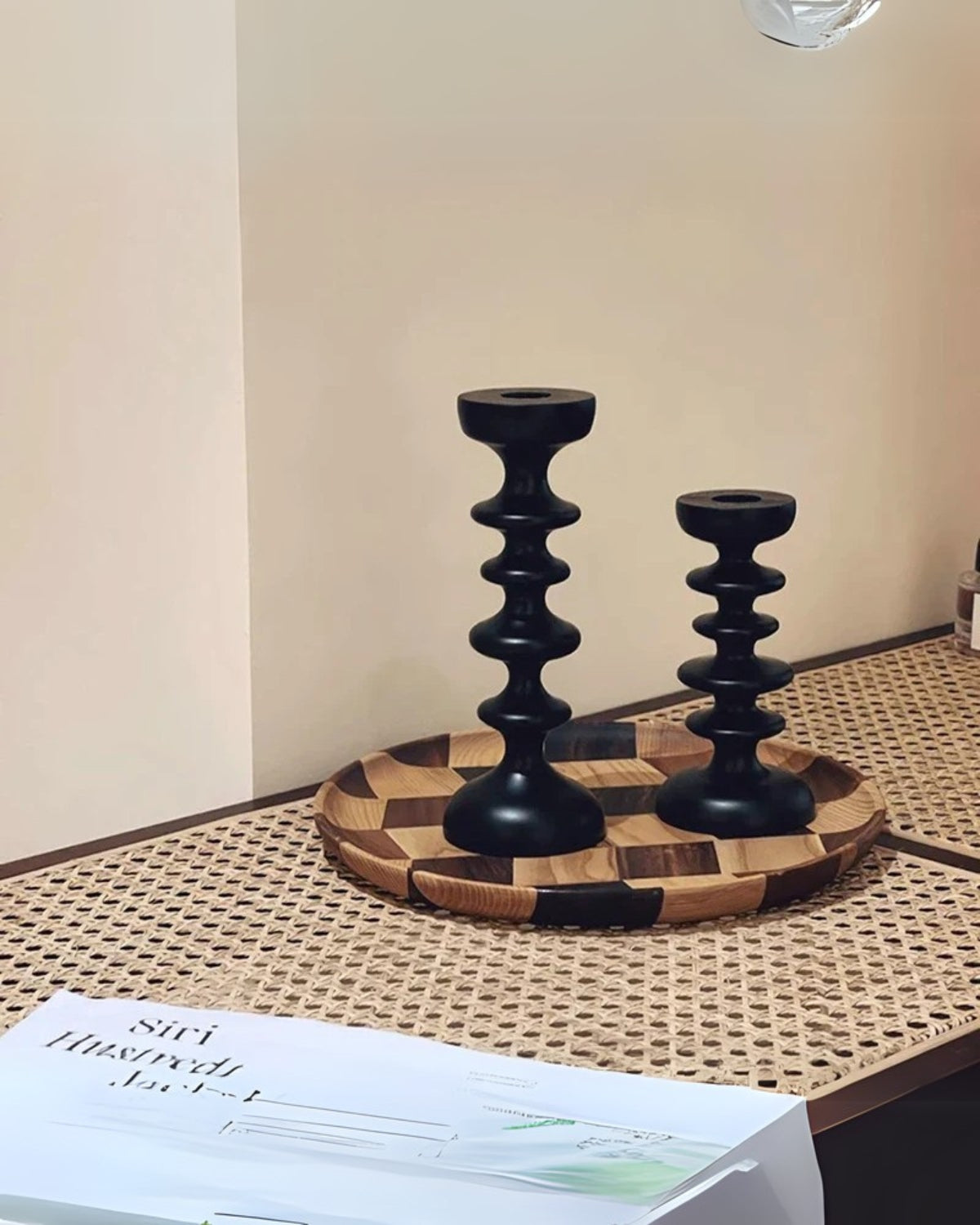 Sculptural Wooden Candle Holder with Modern Decorative Design