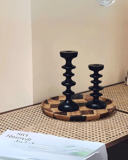 Sculptural Wooden Candle Holder with Modern Decorative Design