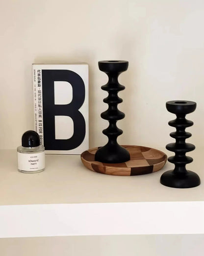 Sculptural Wooden Candle Holder with Modern Decorative Design