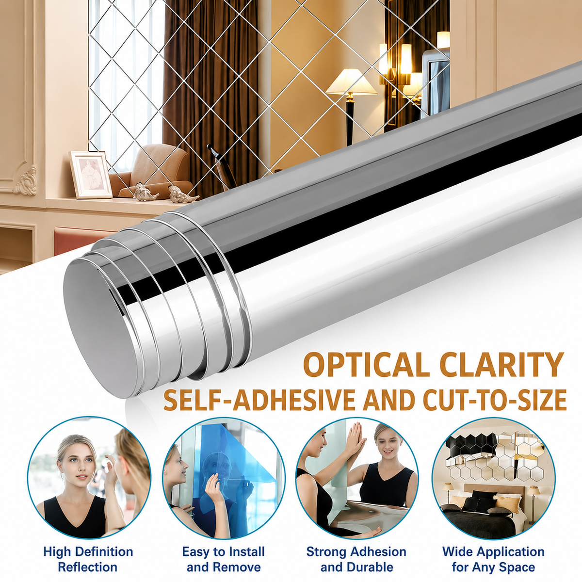 Self-Adhesive PET Mirror Film for Smooth Indoor Surfaces