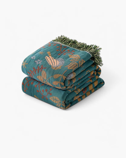 Serenelle – Cotton Throw Blanket with Flying Birds and Floral Details
