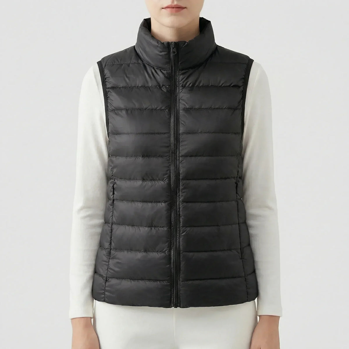Sleeveless Quilted Vest with Zip Front and Pockets