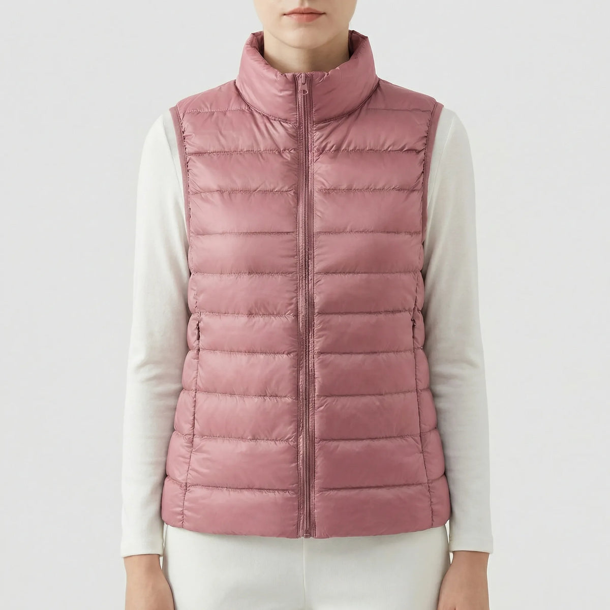 Sleeveless Quilted Vest with Zip Front and Pockets