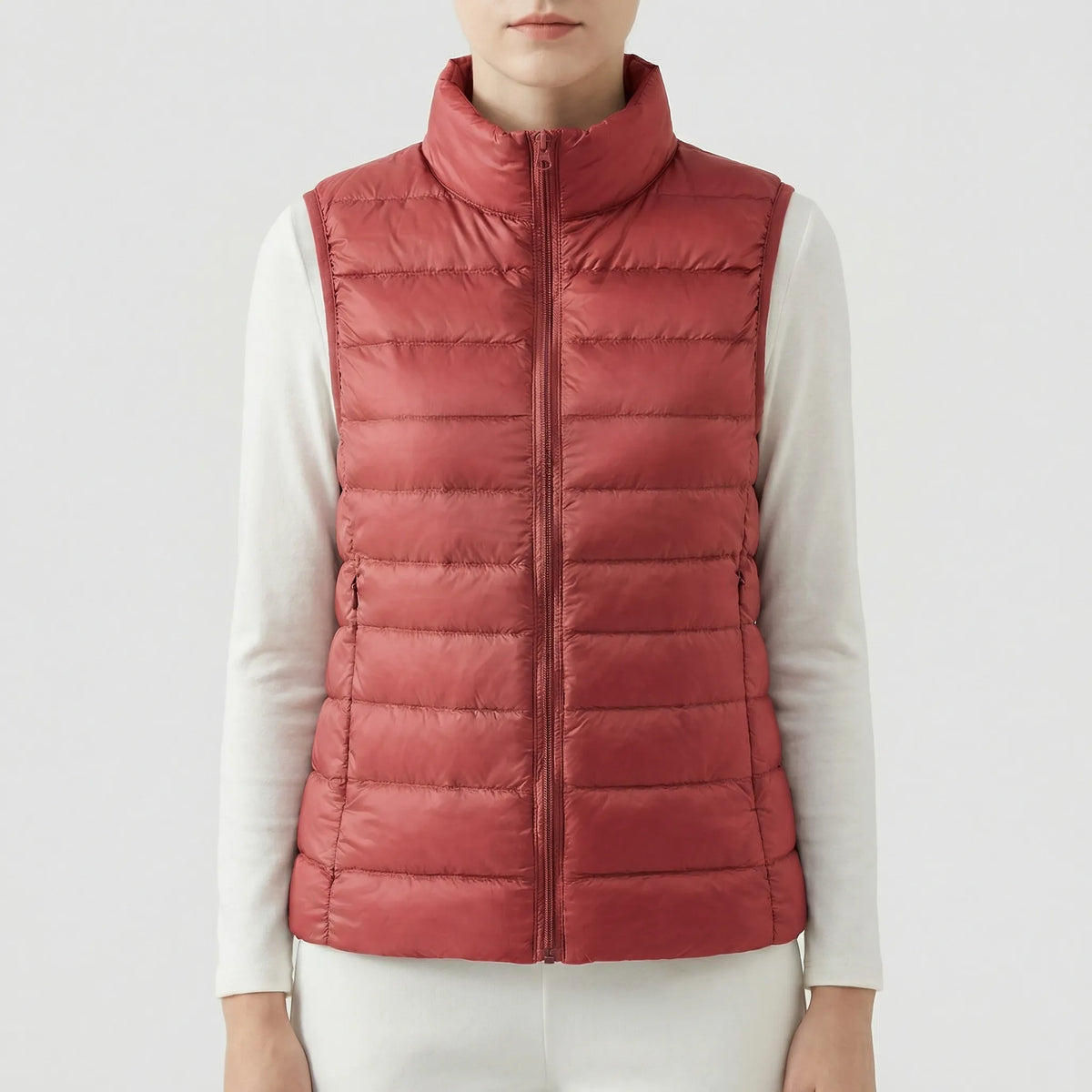 Sleeveless Quilted Vest with Zip Front and Pockets