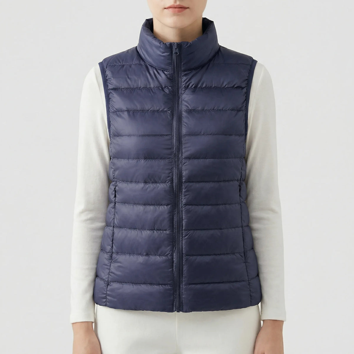 Sleeveless Quilted Vest with Zip Front and Pockets