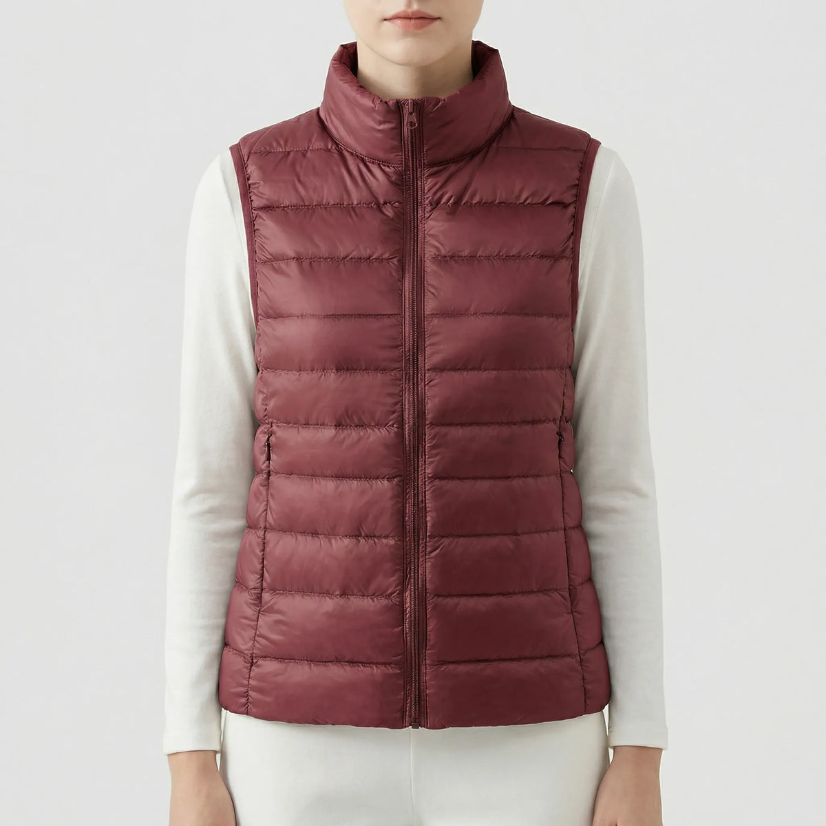 Sleeveless Quilted Vest with Zip Front and Pockets