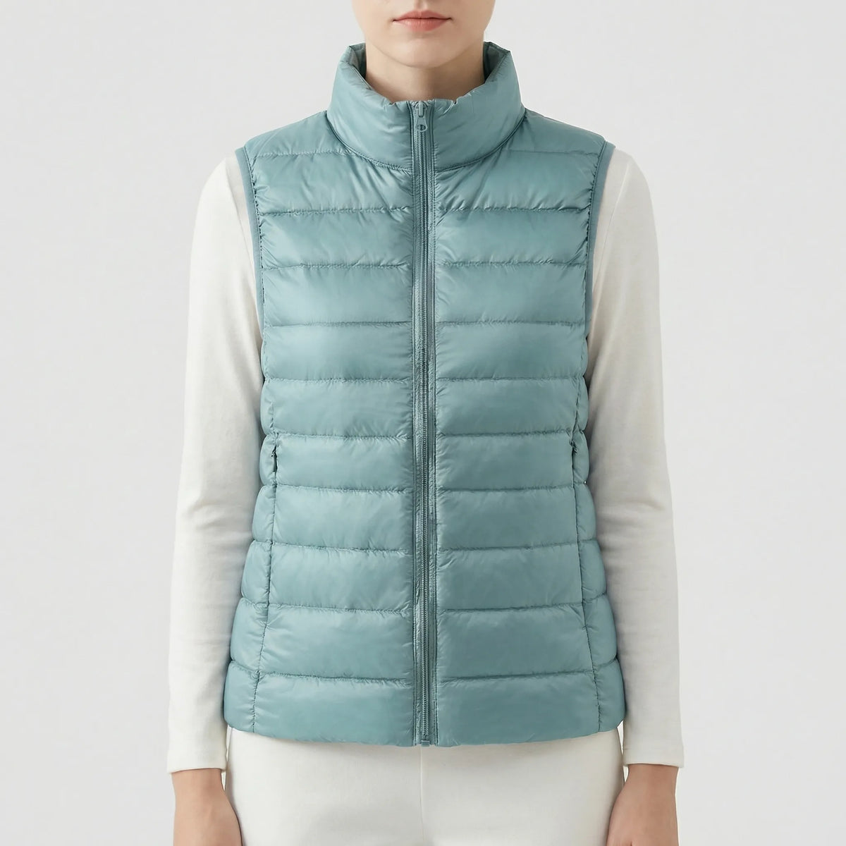 Sleeveless Quilted Vest with Zip Front and Pockets