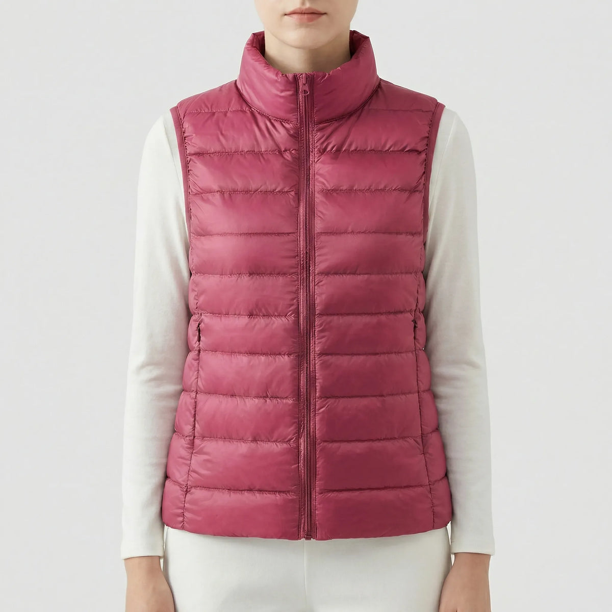 Sleeveless Quilted Vest with Zip Front and Pockets