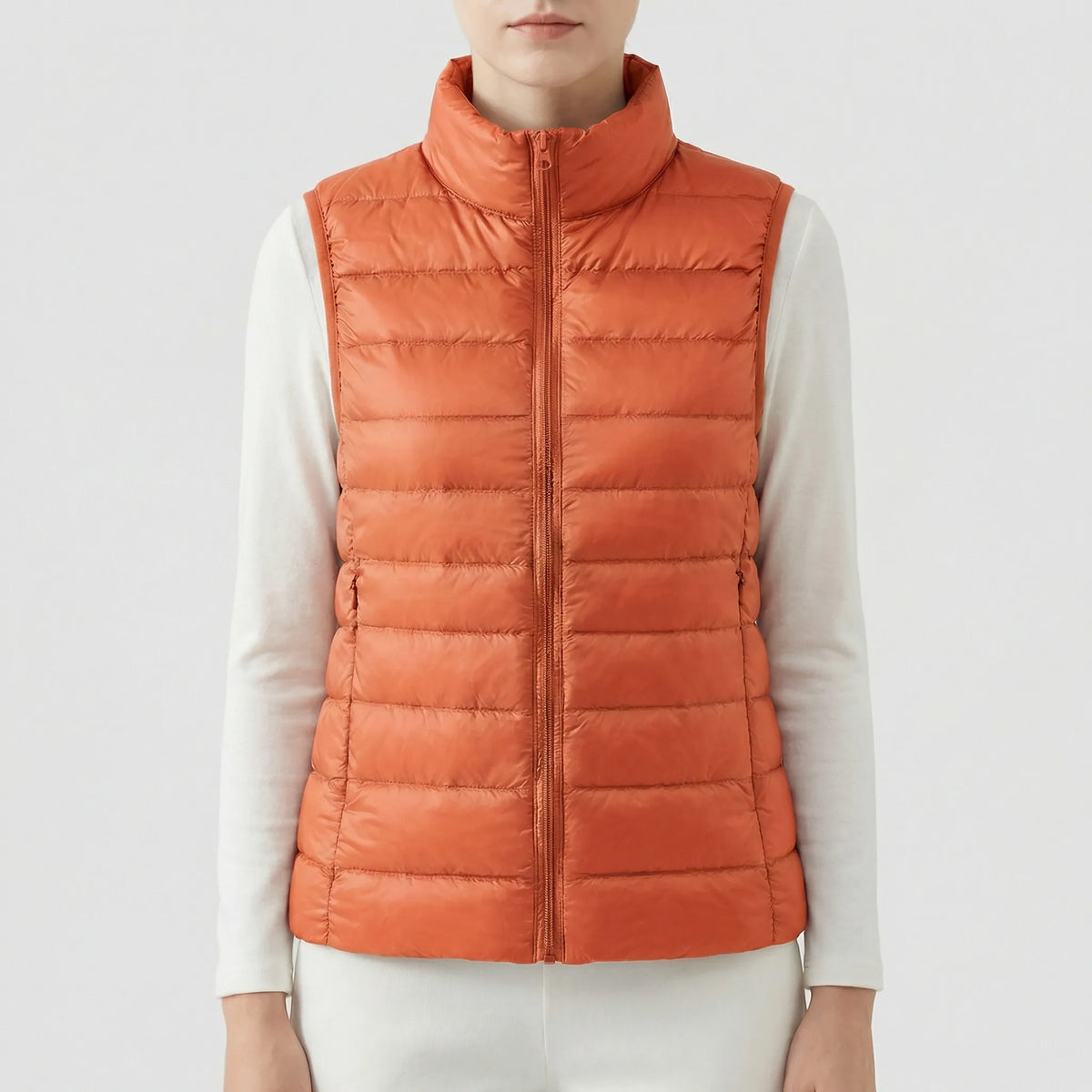 Sleeveless Quilted Vest with Zip Front and Pockets