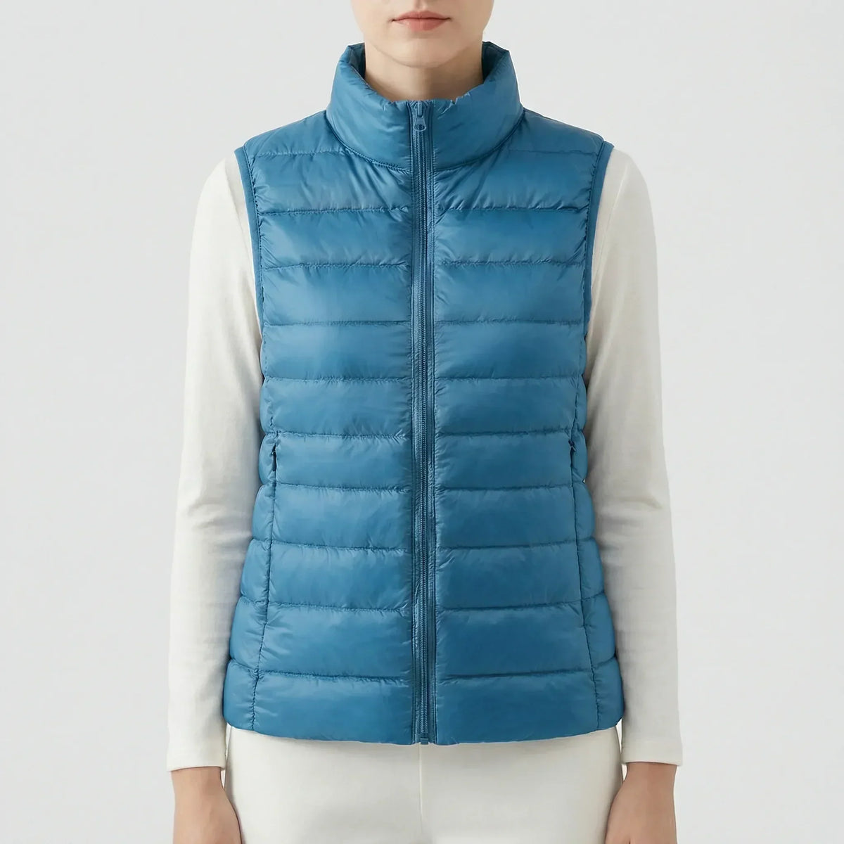 Sleeveless Quilted Vest with Zip Front and Pockets