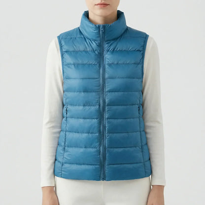 Sleeveless Quilted Vest with Zip Front and Pockets