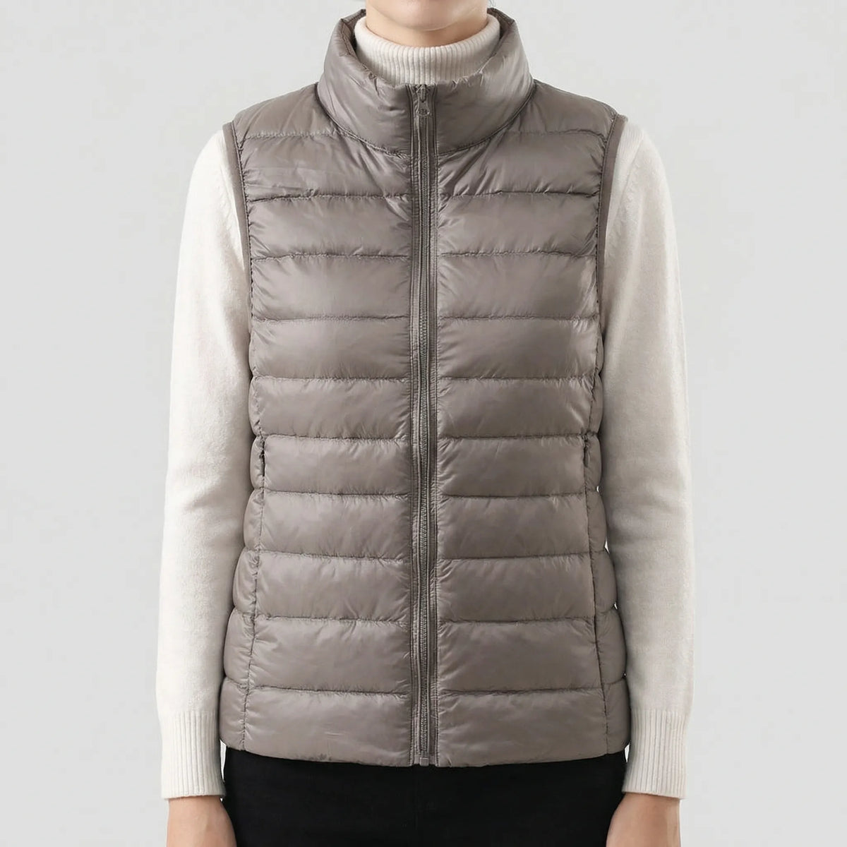 Sleeveless Quilted Vest with Zip Front and Pockets