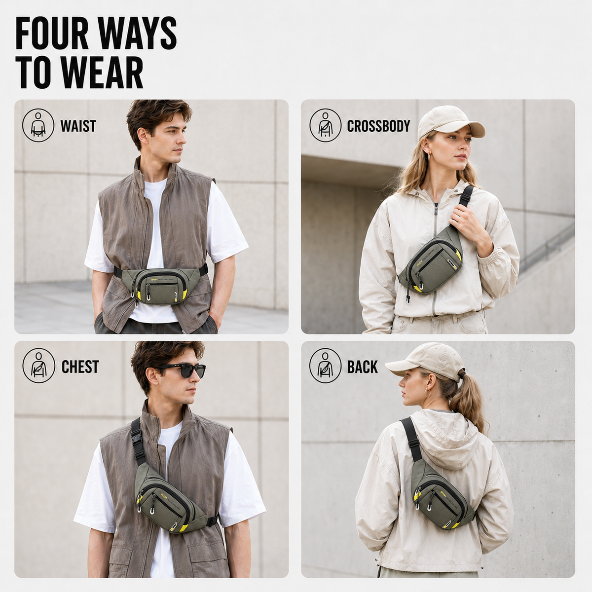 Slim Oxford Waist Pack with Adjustable Strap and Multiple Pockets