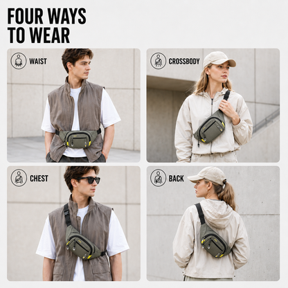 Slim Oxford Waist Pack with Adjustable Strap and Multiple Pockets