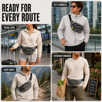 Slim Oxford Waist Pack with Adjustable Strap and Multiple Pockets