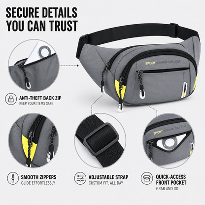 Slim Oxford Waist Pack with Adjustable Strap and Multiple Pockets