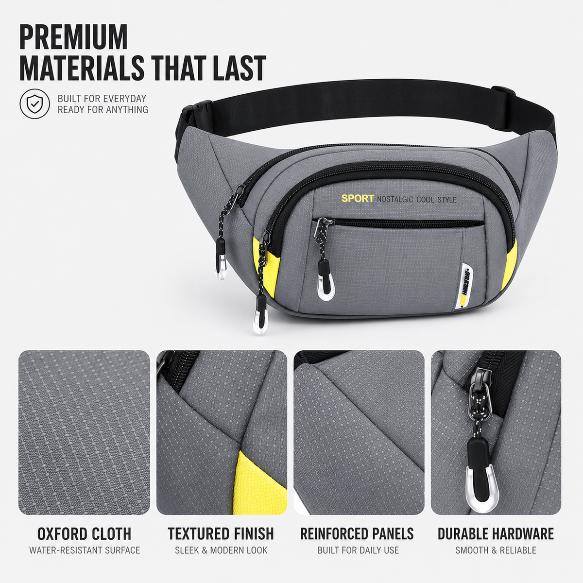 Slim Oxford Waist Pack with Adjustable Strap and Multiple Pockets