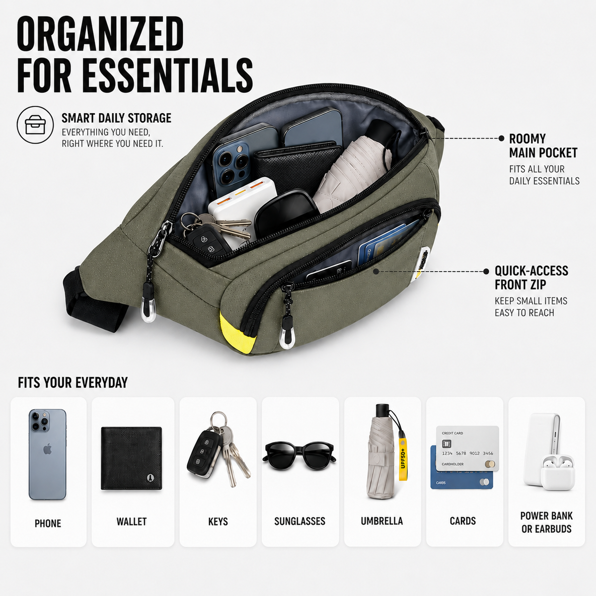 Slim Oxford Waist Pack with Adjustable Strap and Multiple Pockets