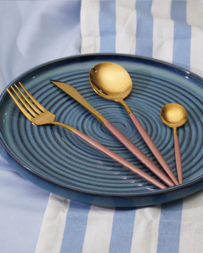 Stainless Steel Cutlery Set with Gold Accents and Matte Black Handles