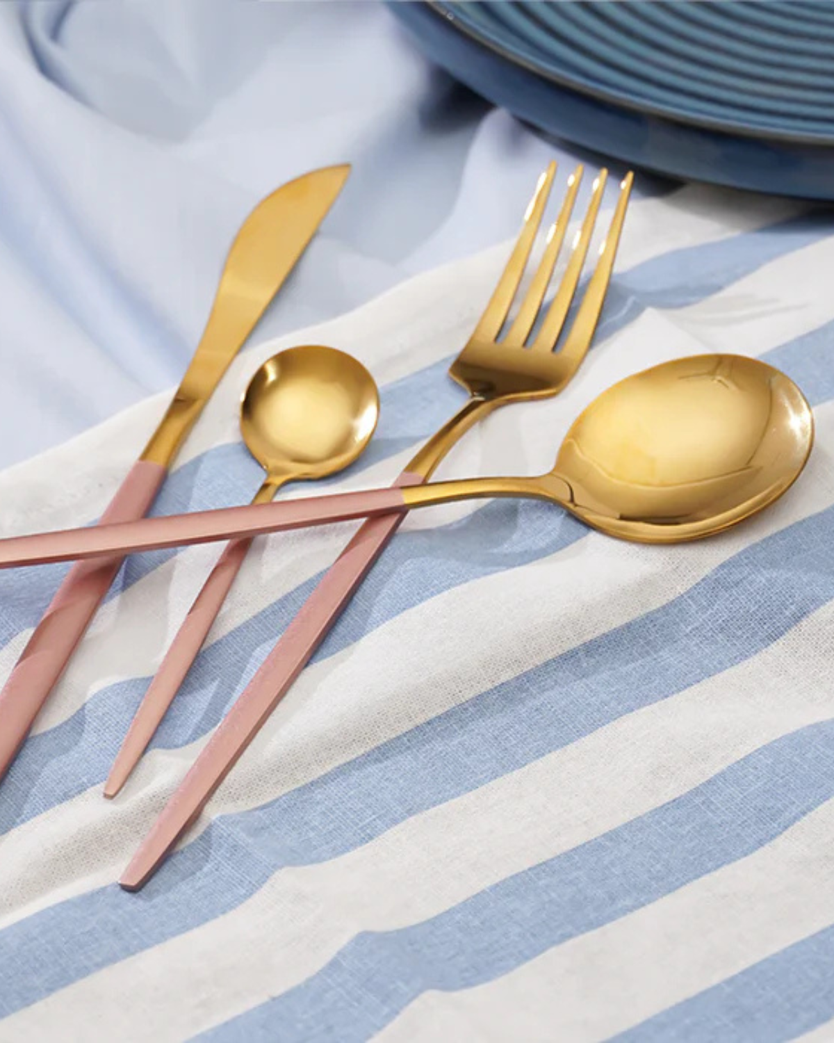 Stainless Steel Cutlery Set with Gold Accents and Matte Black Handles