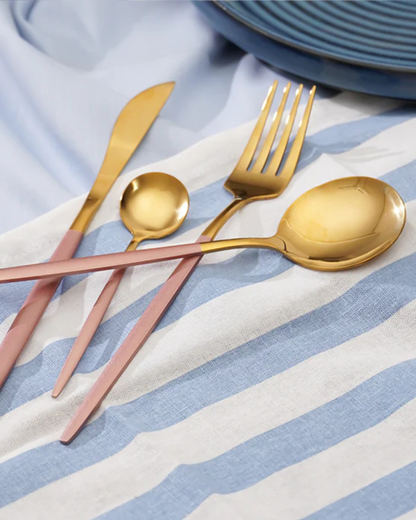 Stainless Steel Cutlery Set with Gold Accents and Matte Black Handles