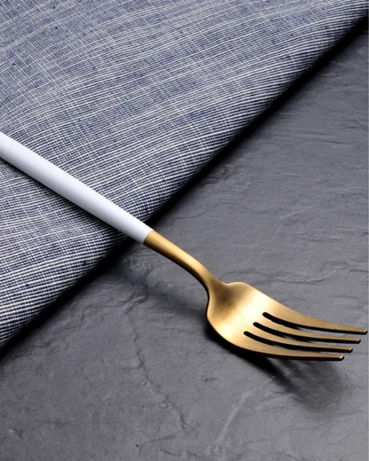 Stainless Steel Cutlery Set with Gold Accents and Matte Black Handles