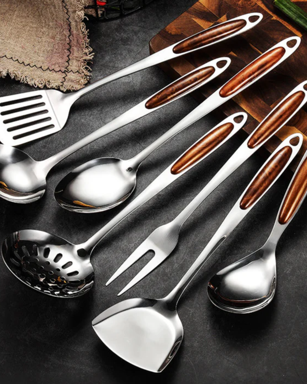 Stainless Steel Kitchen Utensil Set with Ergonomic Non-Slip Handles