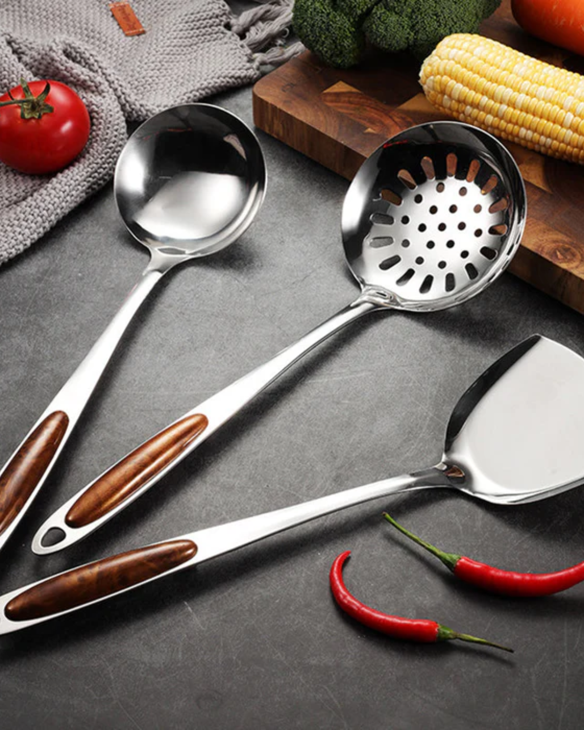 Stainless Steel Kitchen Utensil Set with Ergonomic Non-Slip Handles