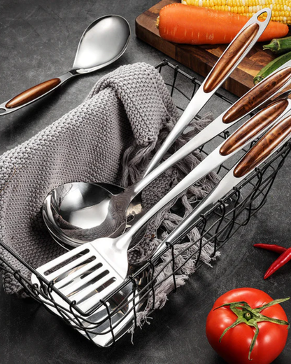 Stainless Steel Kitchen Utensil Set with Ergonomic Non-Slip Handles