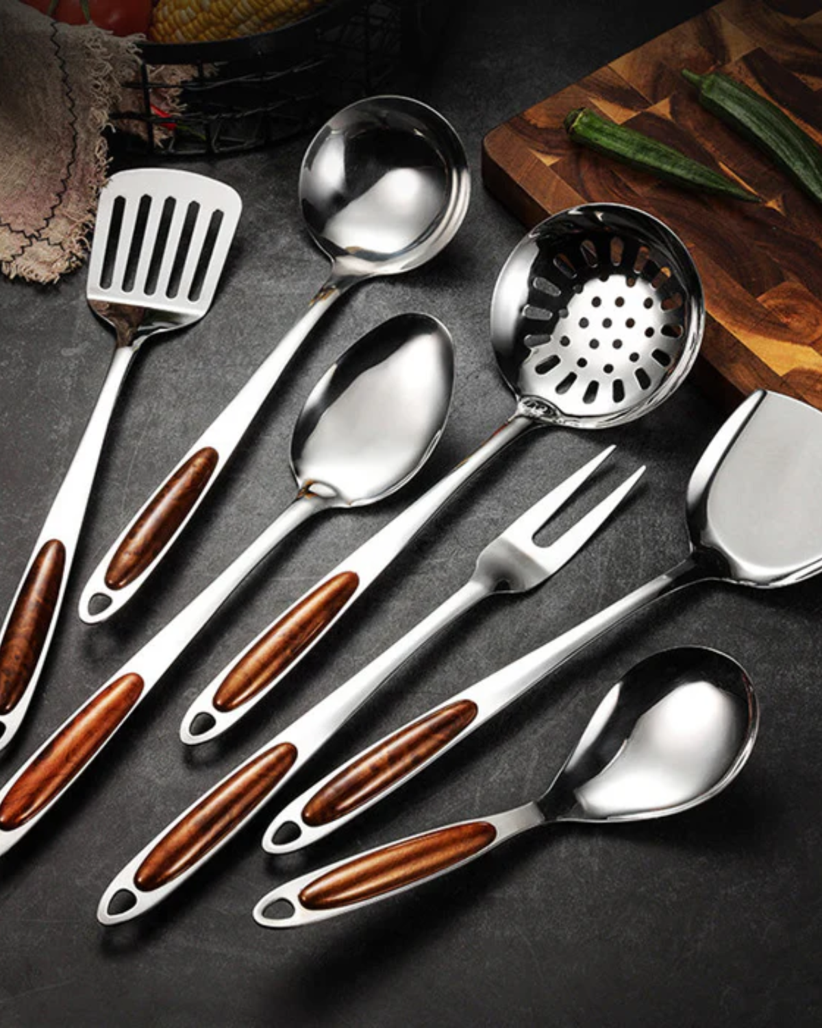 Stainless Steel Kitchen Utensil Set with Ergonomic Non-Slip Handles