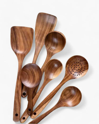 Teak Wood Kitchen Utensil Set for Cooking, Stirring and Serving