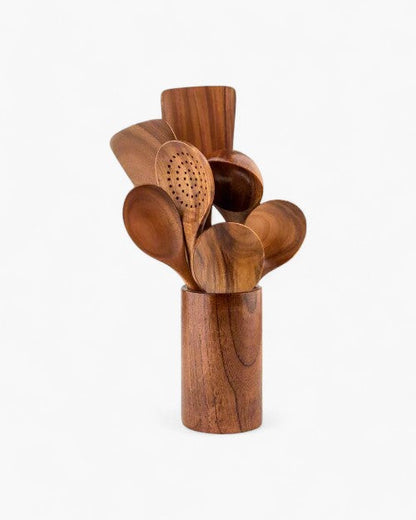 Teak Wood Kitchen Utensil Set for Cooking, Stirring and Serving