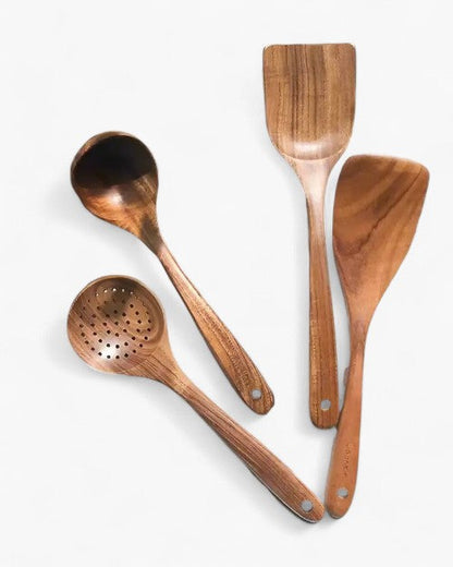 Teak Wood Kitchen Utensil Set for Cooking, Stirring and Serving