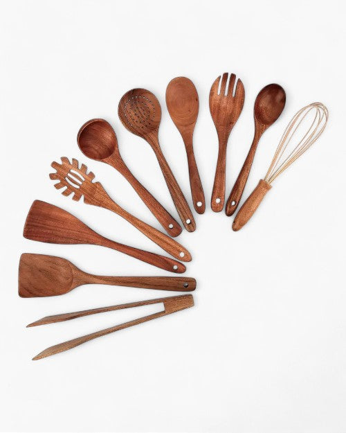 Teak Wood Kitchen Utensil Set for Cooking, Stirring and Serving