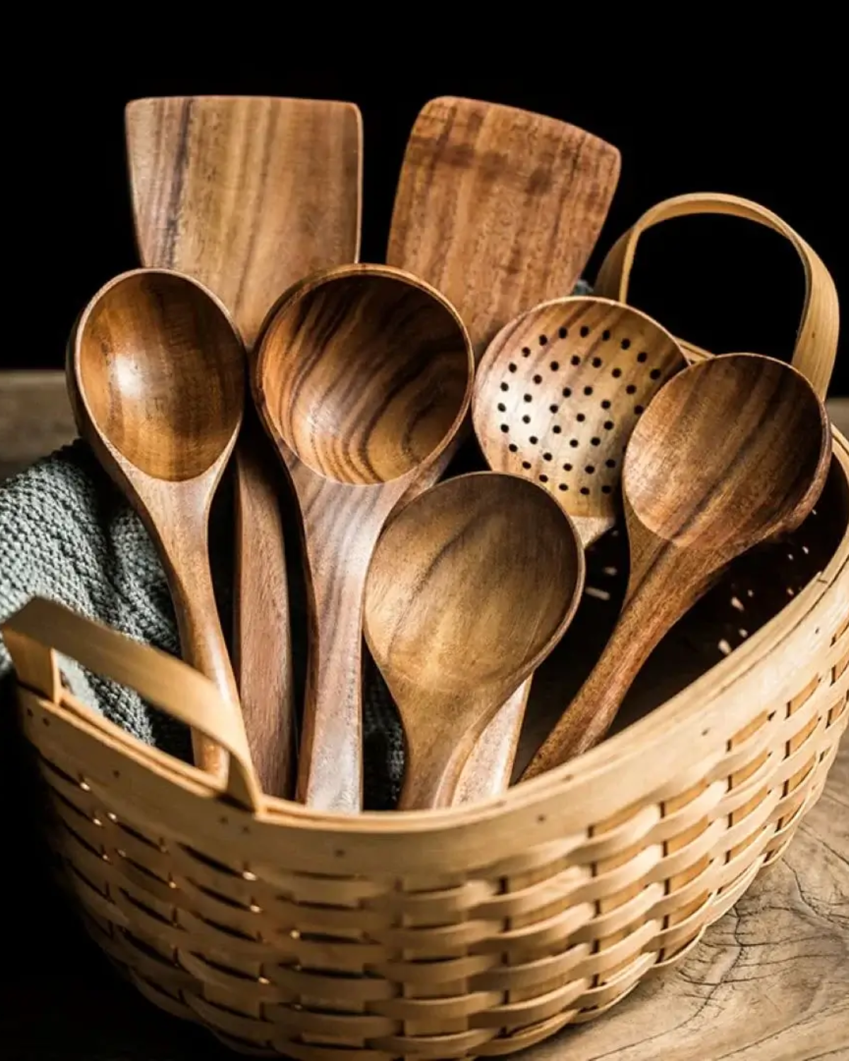 Teak Wood Kitchen Utensil Set for Cooking, Stirring and Serving