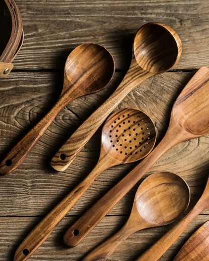 Teak Wood Kitchen Utensil Set for Cooking, Stirring and Serving