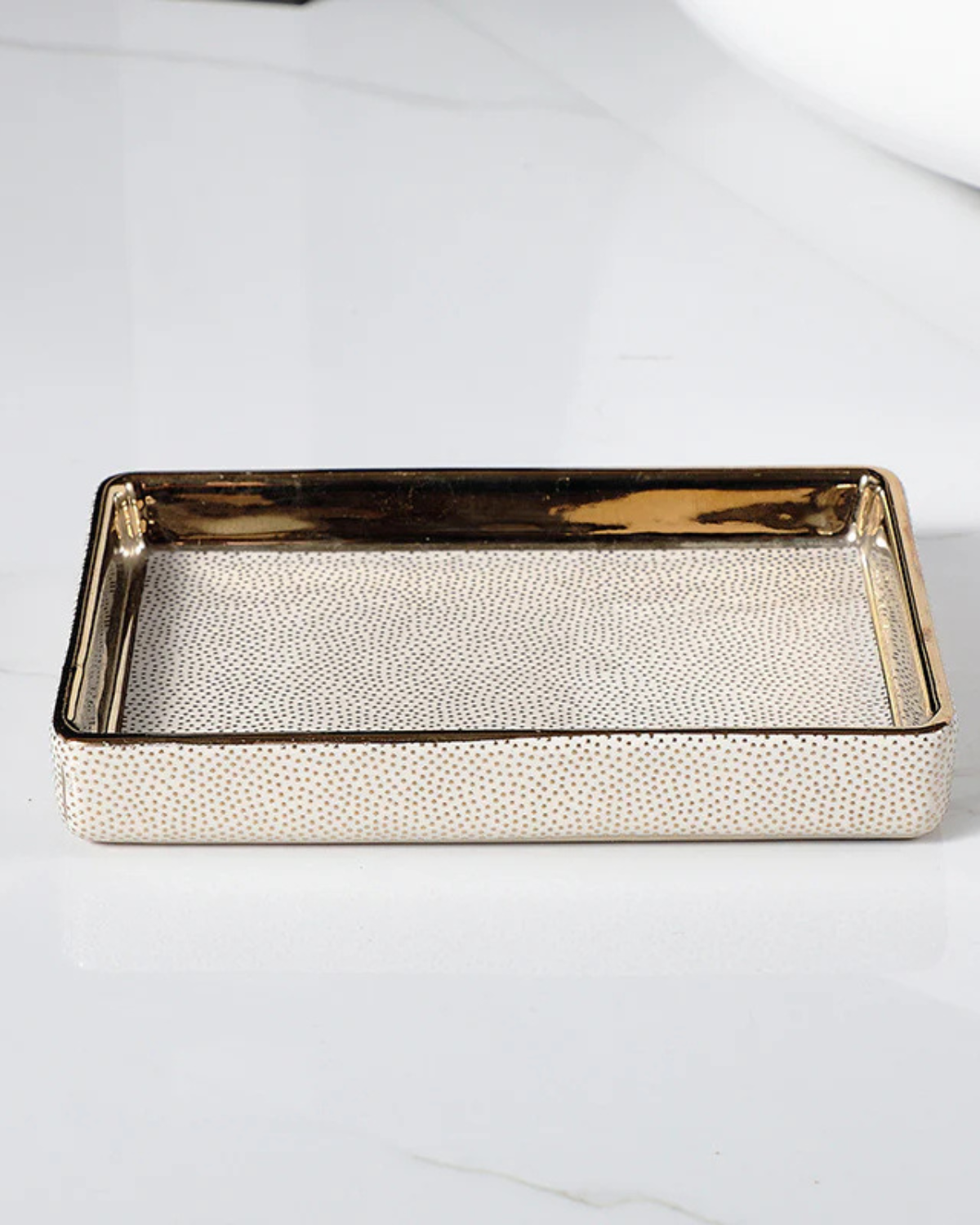 Textured Ceramic Bathroom Set with Gold Accents