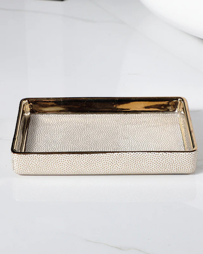 Textured Ceramic Bathroom Set with Gold Accents