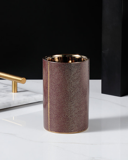 Textured Ceramic Bathroom Set with Gold Accents