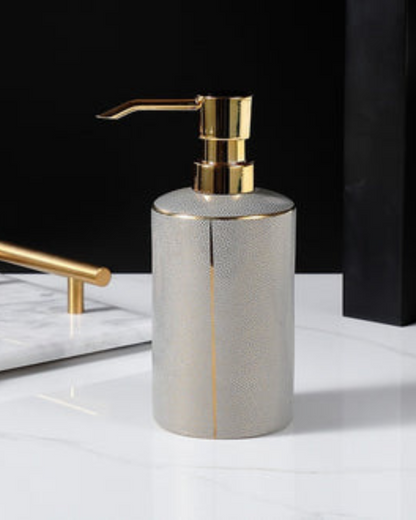 Textured Ceramic Bathroom Set with Gold Accents