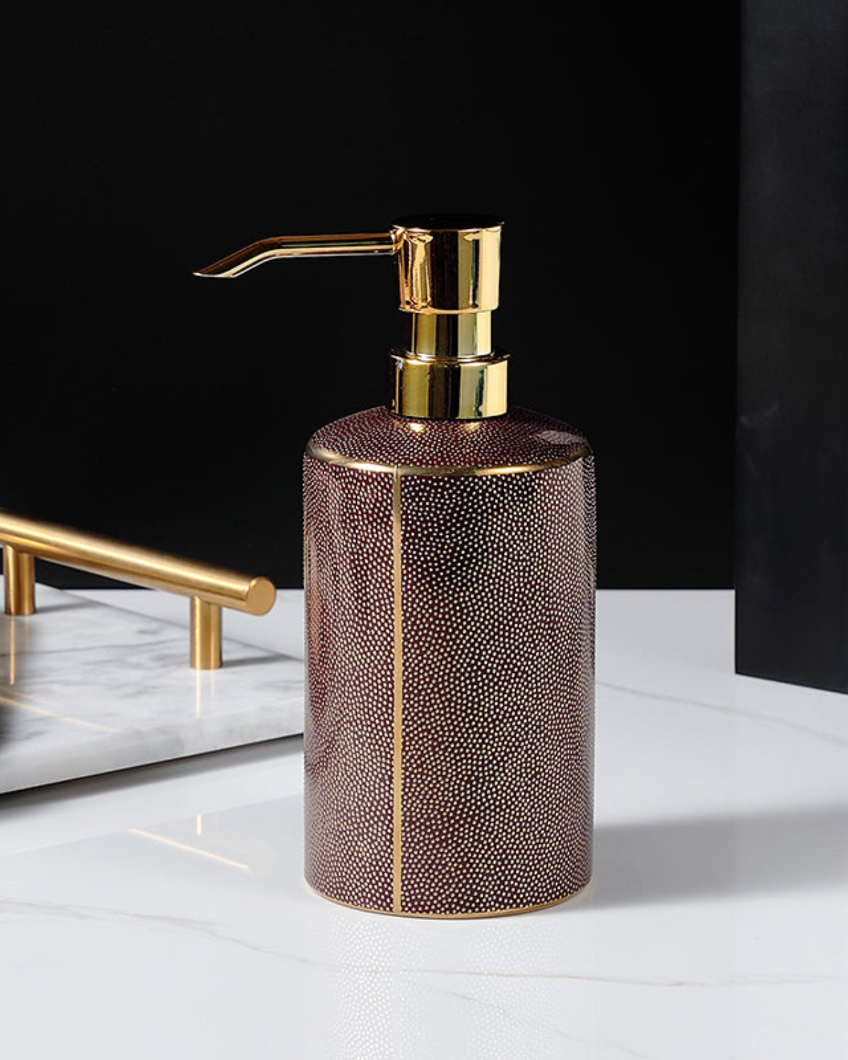 Textured Ceramic Bathroom Set with Gold Accents