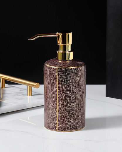 Textured Ceramic Bathroom Set with Gold Accents