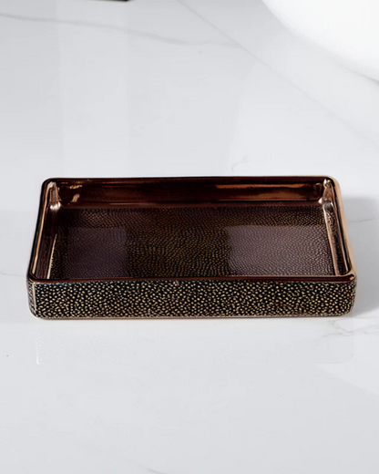 Textured Ceramic Bathroom Set with Gold Accents