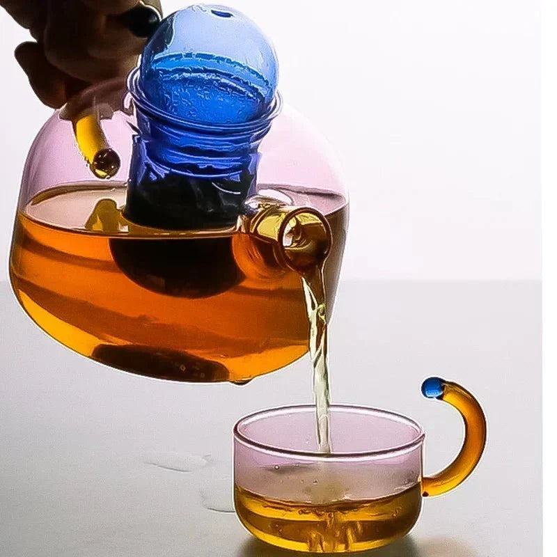 Translucent Borosilicate Glass Kettle and Mug Set with Built-In Filter