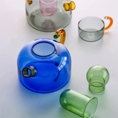 Translucent Borosilicate Glass Kettle and Mug Set with Built-In Filter