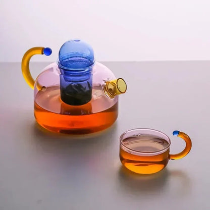 Translucent Borosilicate Glass Kettle and Mug Set with Built-In Filter