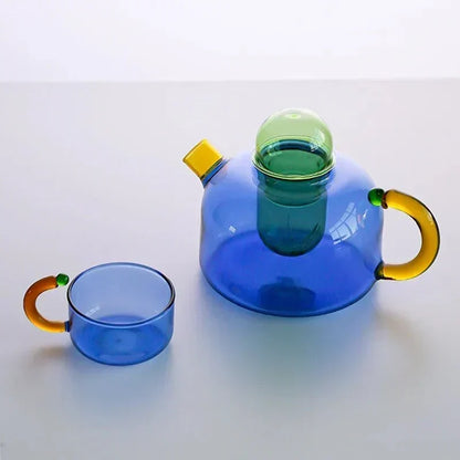 Translucent Borosilicate Glass Kettle and Mug Set with Built-In Filter